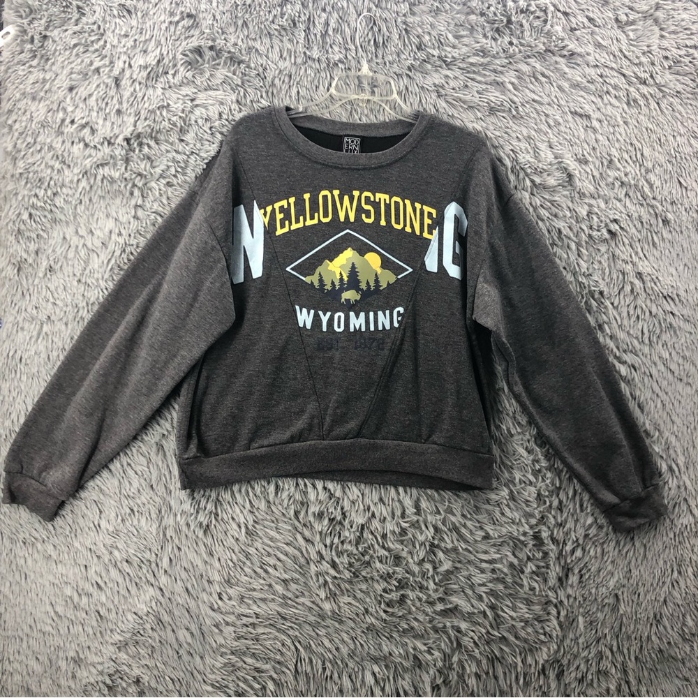 Modern Lux Sweatshirt Womens Large Yellowstone Wyoming Gray Mountains